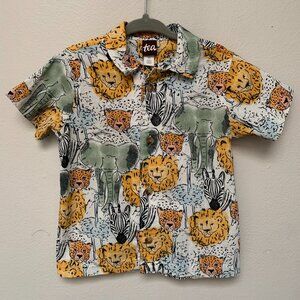 Tea Collection boys 3T button up short sleeve safari print cotton shirt